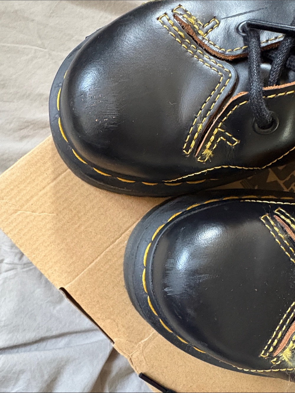 Dr. Martens Black Leather Lace-Up Ankle Boots with Yellow Stitching - Picture 3 of 6